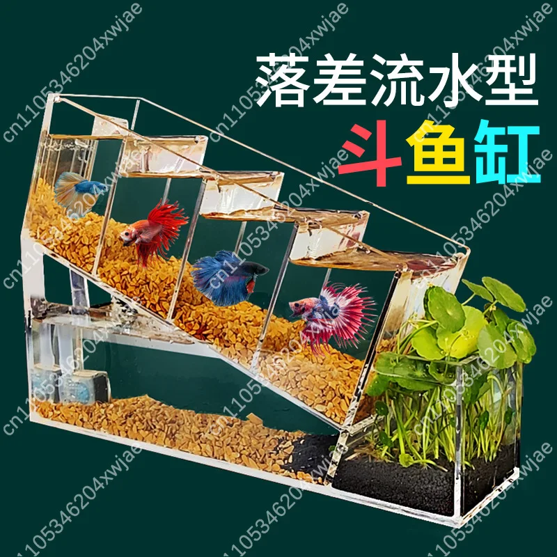 Desktop Acrylic Betta Aquarium Multi Grid Separation Self Circulation Filter Small No Water Change Ecological Breeding Tank