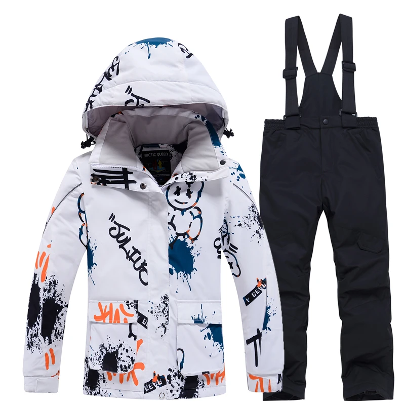 Fashion, Children's Snow Suit, Snowboard Clothing Sets, Outdoor Wear, Ski Coat and Strap Pant, Kids Costumes, Boy‘s and Girl's