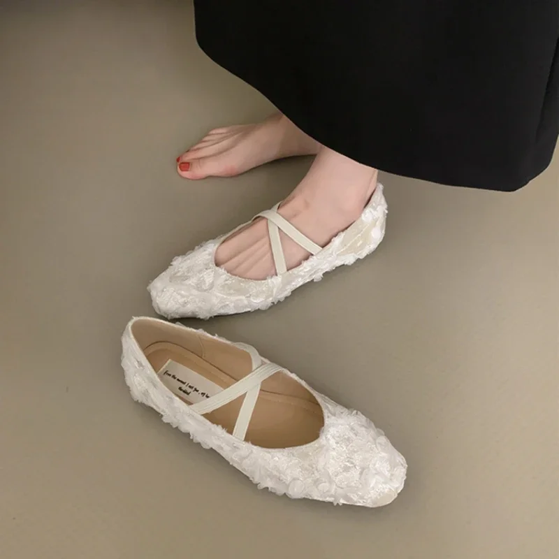 2024 Fashion Autumn Retro Style Slip on Women Ballet Flats Elegant Cross Spring Ladies Comfort Soft Sole Mary Jane Shoes