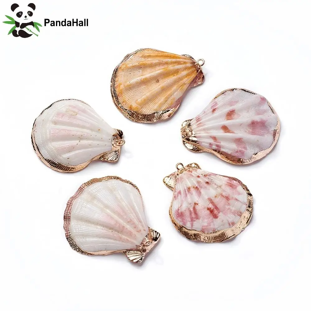 PandaHall 20 Stück natürliche Muschelanhänger mit Eisenbeschlägen, hellgoldfarben, für die Herstellung von Halsketten, Armbändern und Schmuck – Detail 2
