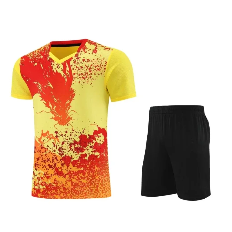 2025 Summer Men Women China Dragon Print Badminton Clothes Table Tennis Sport Suits 2 Pcs Shirt And Shorts 3D Print Training Set