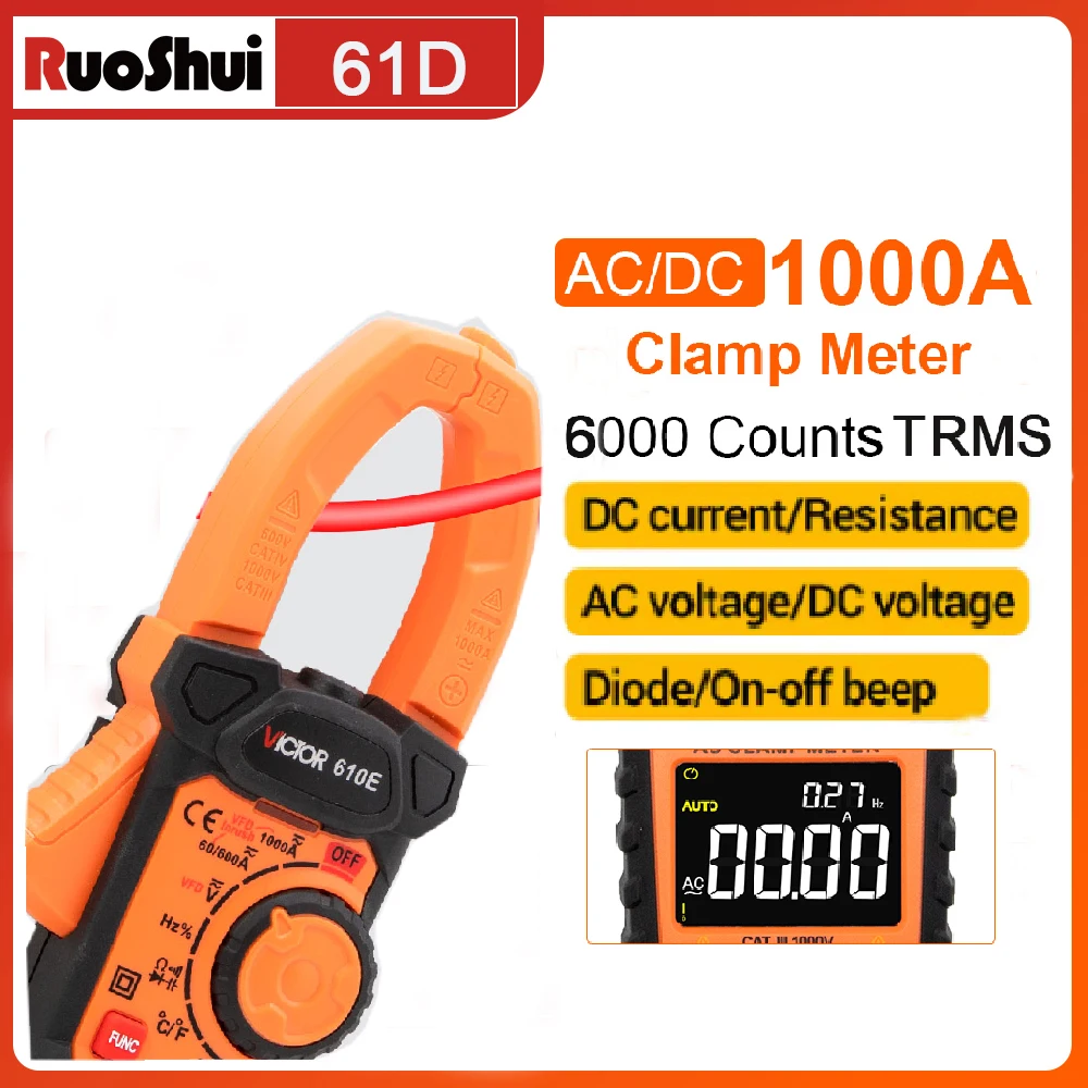 VICTOR  Clamp Meter Digital Multimeter 6000 Counts 1000A AC DC Amp Clamp Meter With NCV Live VFD Electric Meter