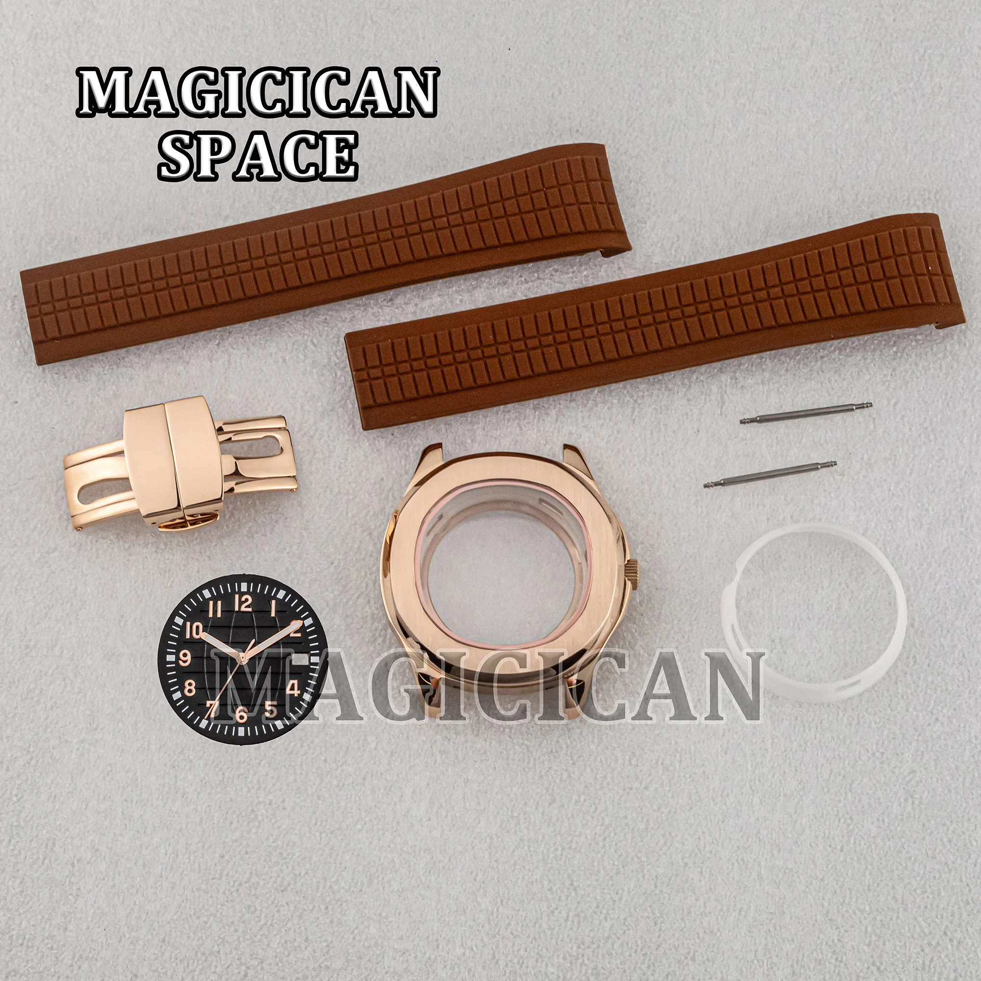 NH35 Case Rubber Strap Watch Band Luminous Dial Hands Stainless Steel Rose Gold PVD for AQUANAUT Nautilus Watch Parts Men Case