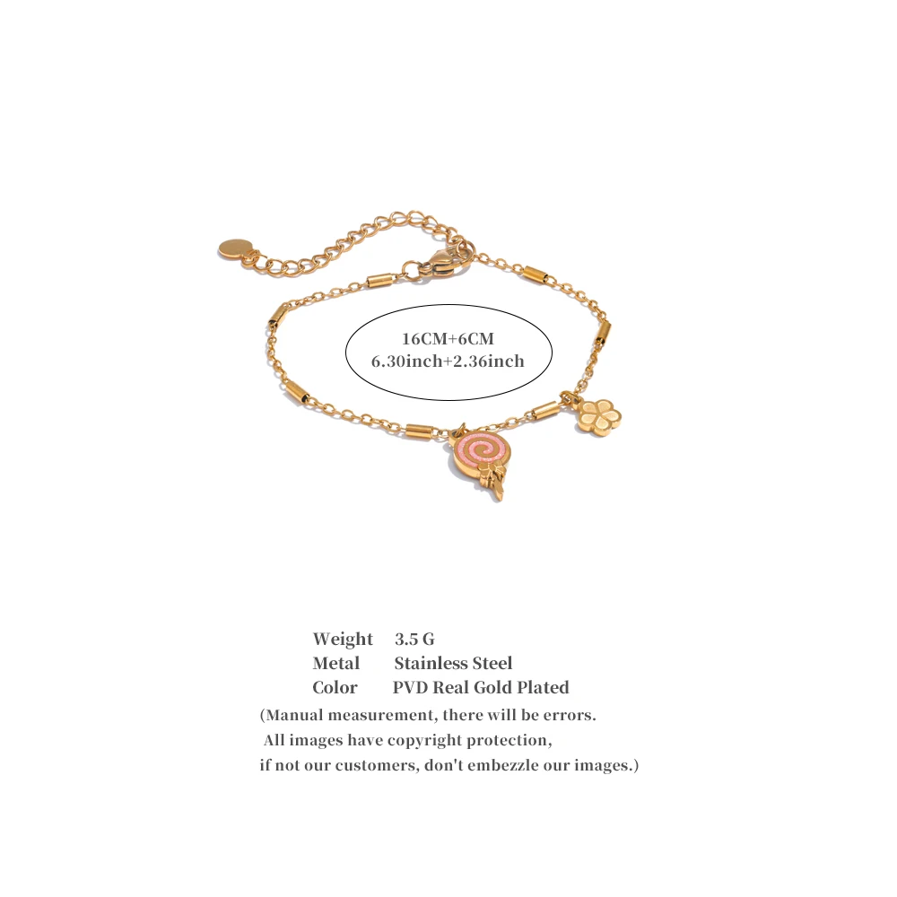 Yhpup Fashion Stainless Steel Enamel Lollipop Flower Drop Golden Bracelet Bangle High Quality Sweet Wrist Jewellery Gift