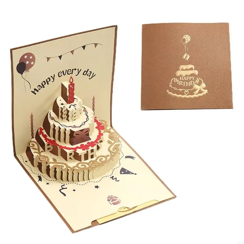 77JB Kue Ulang Tahun Pop-up Card 3d Kartu Ulang Tahun Kartu Ucapan Kartu Pos Hadiah Ulang Tahun untuk Teman Istri Suami