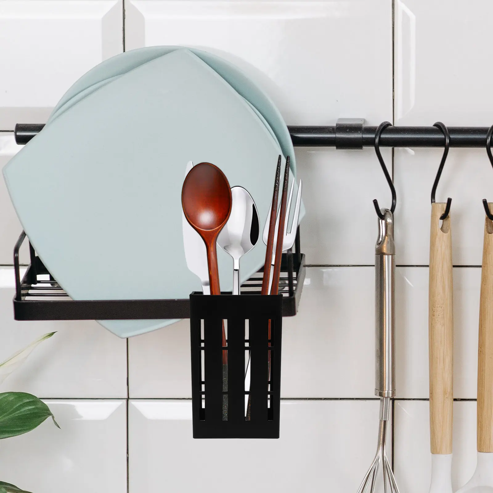 Chopstick Holder Wall Mounted No Drill Plastic Kitchen Utensil Organizer for Spoons and Silverware