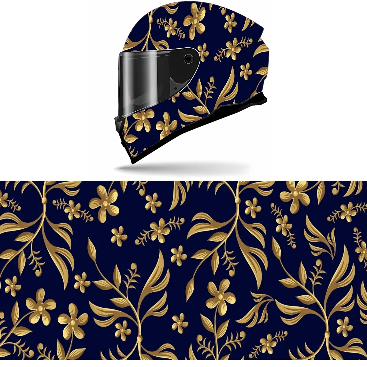

Vintage Golden Floral Pattern Full Helmet Wrap Sticker Motorcycle Helmet Racing Graphic Decal Vinyl Wrap Helmet Decor Sticker