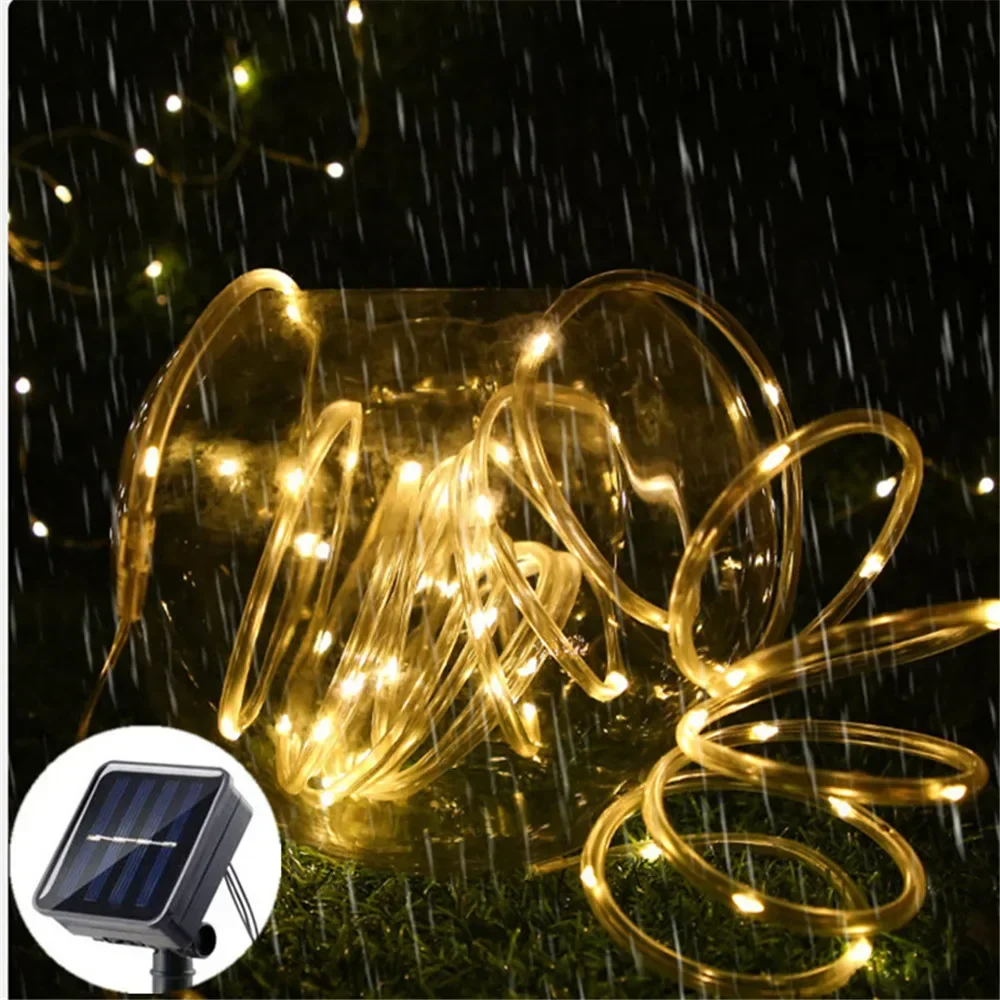 1pc Outdoor Solar LED String Light 50/100/200 LED Tube Rope String Lights With 8 Modes Waterproof For Home Garden Walkway Dceor