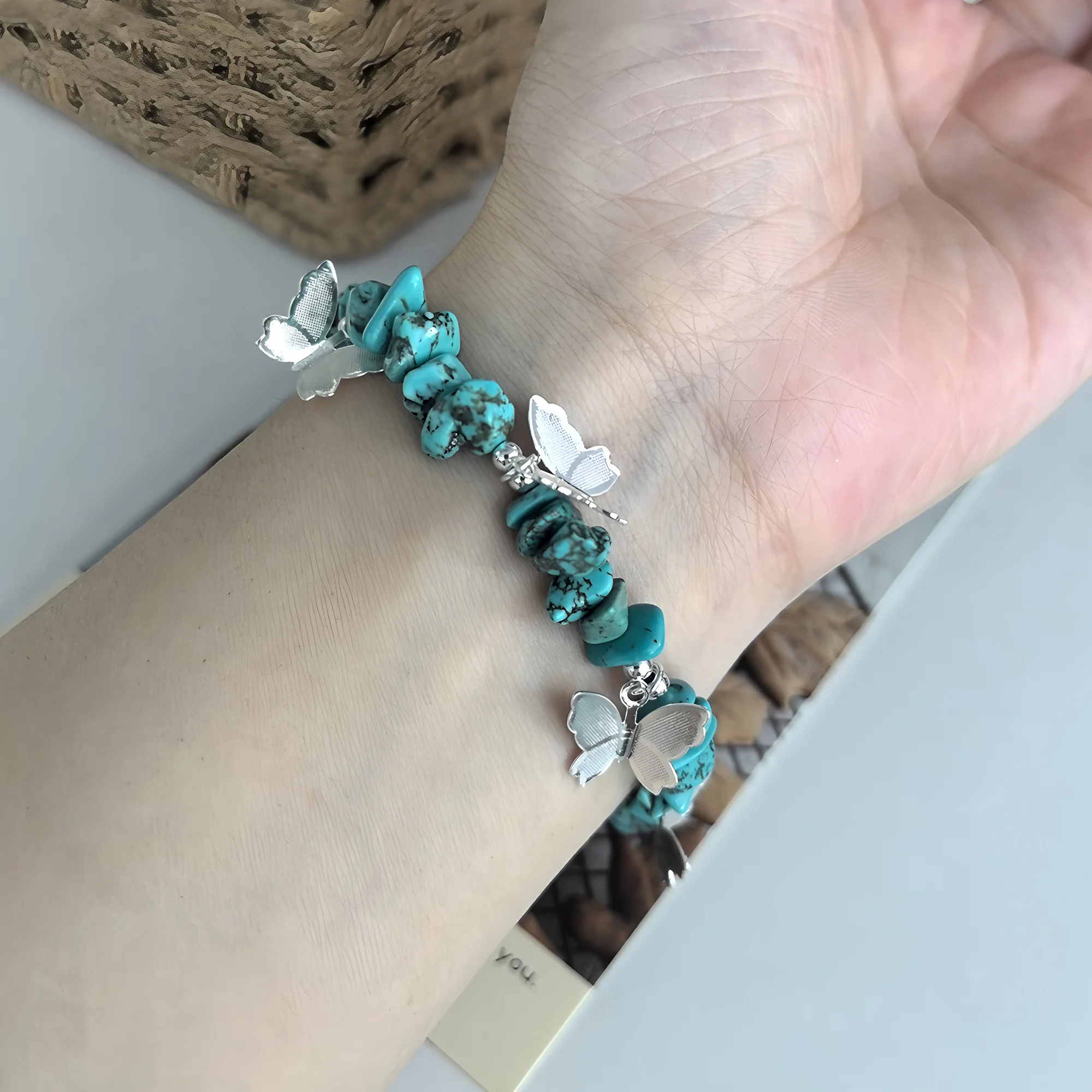 

VENTFILLE 925 Sterling Silver Bracelet For Women 5 Butterfly Natural Turquoise stone Jewelry Dropshipping Wholesale