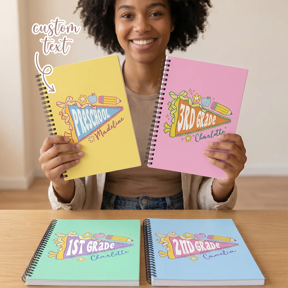 Custom Name School Spiral Notebook,Personalized Grade Text Printing,Wire-O Binding Notepad,
