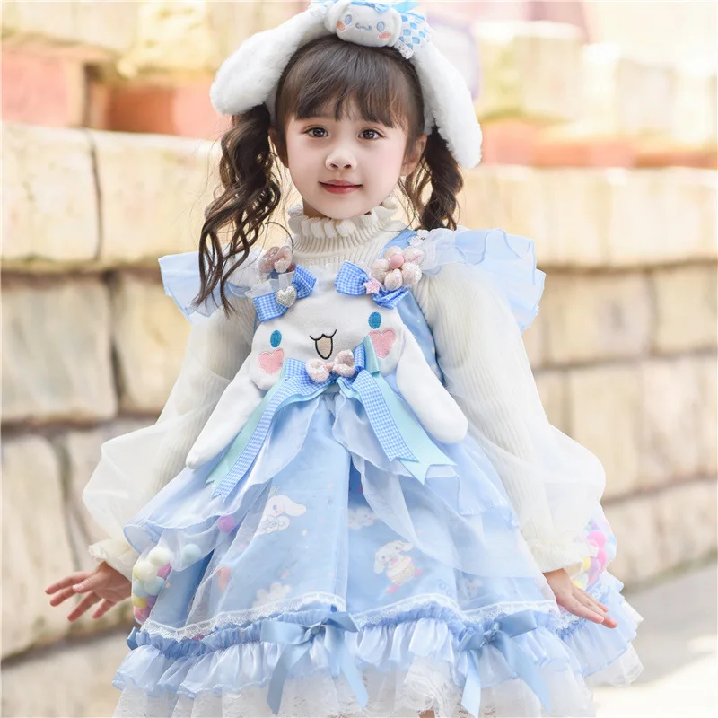 Sanrios Lolita Dress Autumn Clothes New Cinnamoroll Cartoon Kawaii New Sling Princess Dress Anime Child Birthday Gift Girl