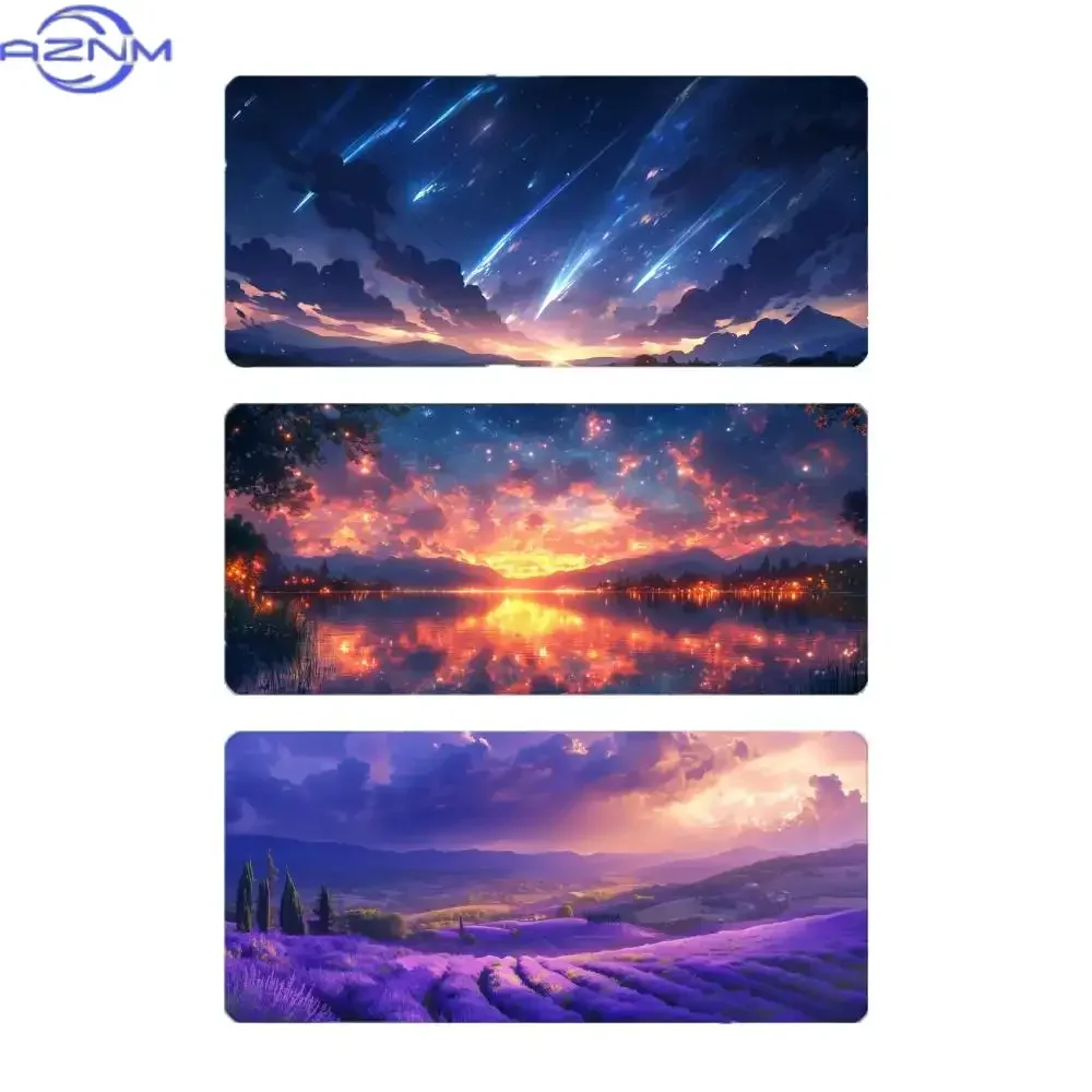 Anime Scenic Sunset Lavender Field Ocean Sky Mousepad Rubber Non-Slip Large Desk Mat Fantasy Nature Landscape Keyboard Pad for G