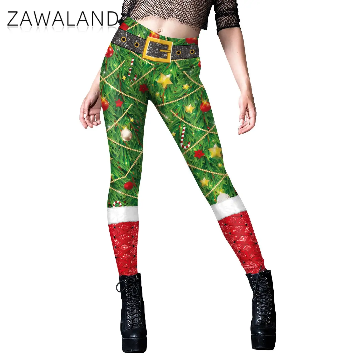 Leggings de mujer, pantalones elásticos ajustados de cintura alta, medias divertidas, pantalones con estampado de árbol de Navidad, vestido de