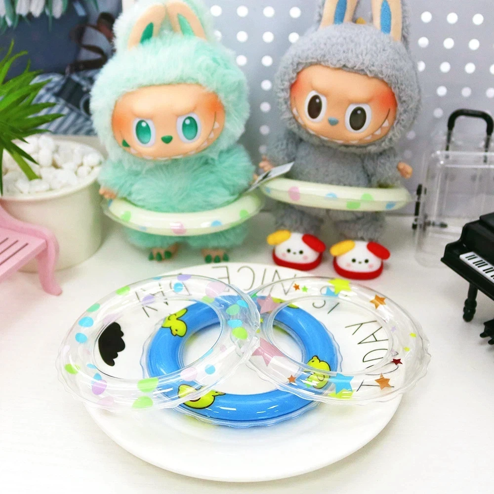For 17cm Labubu Accessories Swimming Ring Cartoon Doll Decoration Polka Dot Star Transparent Toy Swimming Ring Gift
