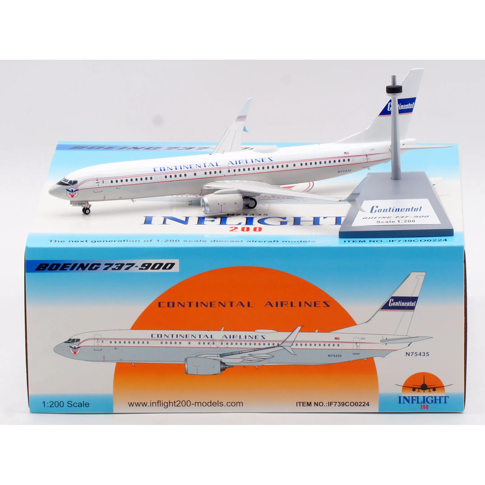 

IF739CO0224 Alloy Collectible Plane Gift INFLIGHT 1:200 Continental Airlines Boeing B737-900 Diecast Aircraft Jet Model N75435