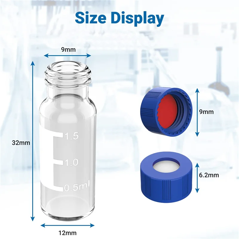 2ML Autosampler Vials Pack Of 100 - HPLC Vials 9-425 Clear Vials with Blue Screw Caps,Red White Septa