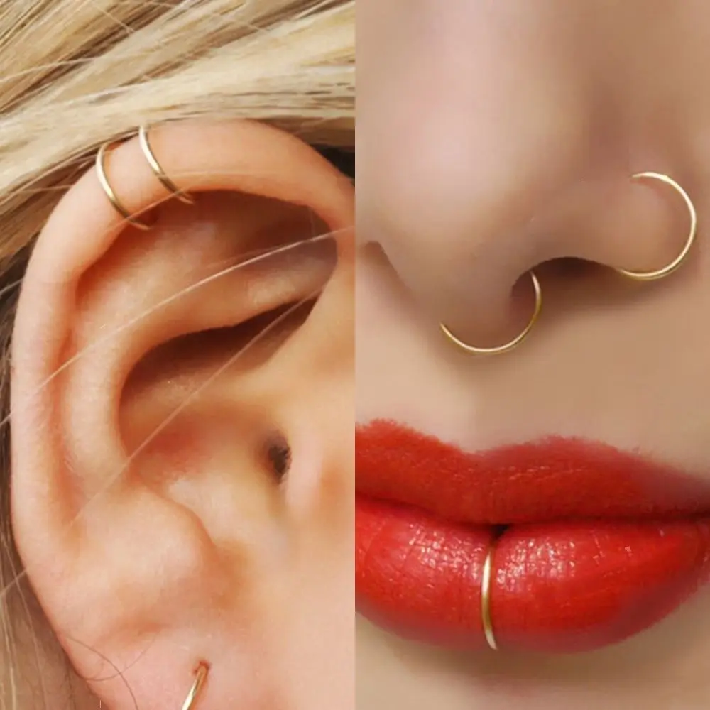 Surgical Steel Thin Nose Studs Cartilage Body Piercing Lip Stus Hoop Ring Earring