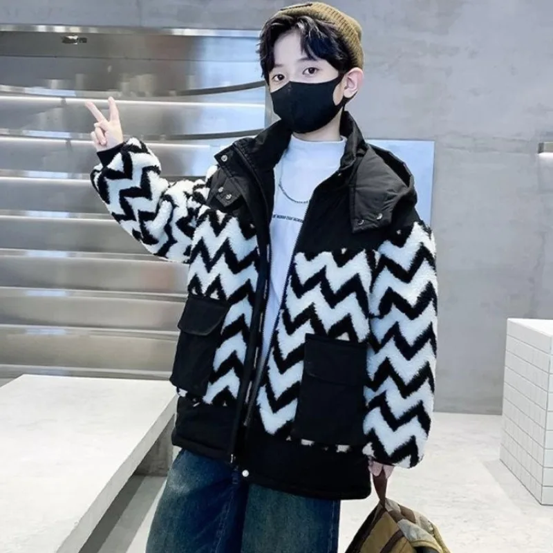 

Stylish Boys' Winter Hooded Jacket 2025 New Style - Fleece-Lined Thickened Cotton Coat for Big Kids Autumn Winter