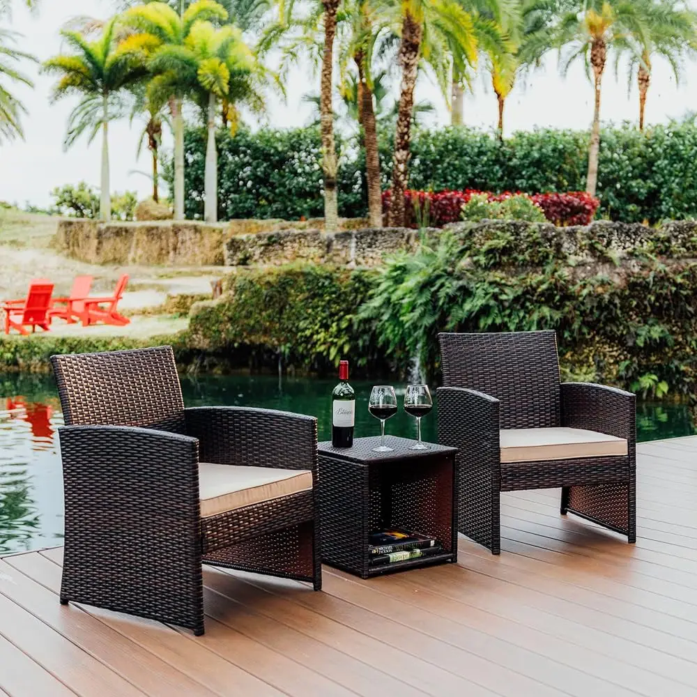 

Wicker Patio Furniture Set - 3 Piece Bistro Table And Chairs Set Of 2, Front Porch Furniture Set, Patio Chairs Set Of 2,