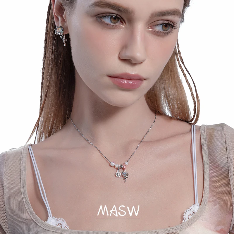 MASW Original Design Delicate Jewelry High Quality Colorful Glass Flower Pendant Necklace For Women Girl Gift Senior Sense