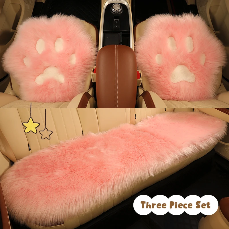 1 Pcs Warm Plush Car Seat Cover Cushion Cute cat paw Anti-slip Universal Seat Breathable Pad for All Vehicles Front and RearSeat