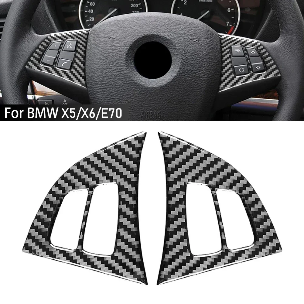 Car Styling For BMW X5 X6 E70 Car Internal Steering Wheel Buttons Frame Stickers Covers Trim Carbon Fiber Interior Accessories