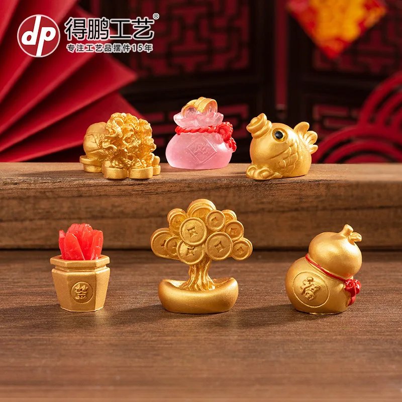 

Micro Landscape New Year Wealth Ornament Golden Money Tree Money Bag Gourd Chinese Knot Resin Ornament Desktop Decoration