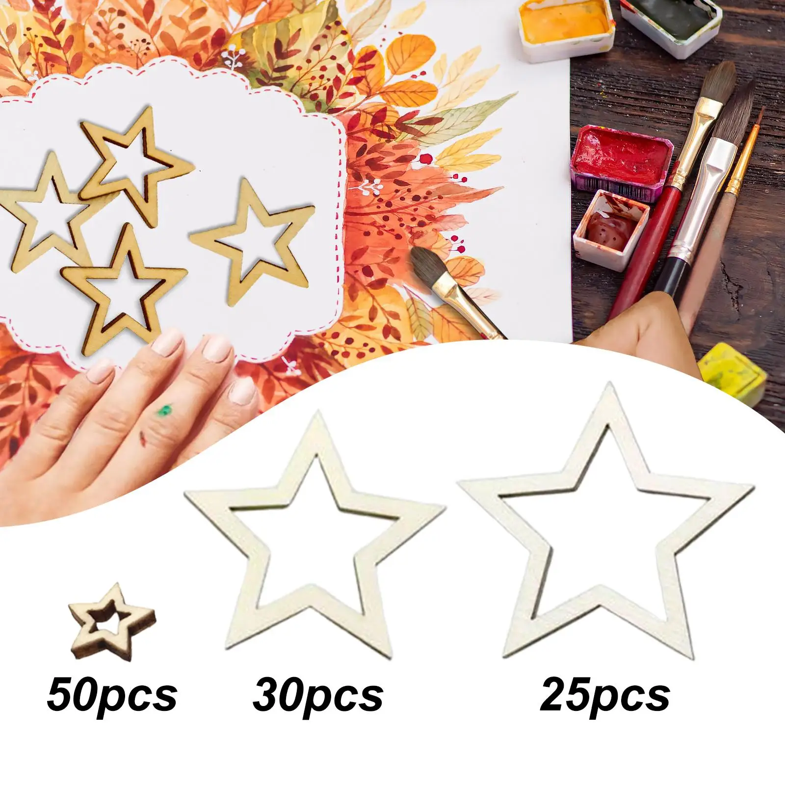 Estrellas huecas de madera, recortes de madera de primera calidad para pintura en el aula, álbum de recortes, coronas florales, juego de bloques artesanales creativos