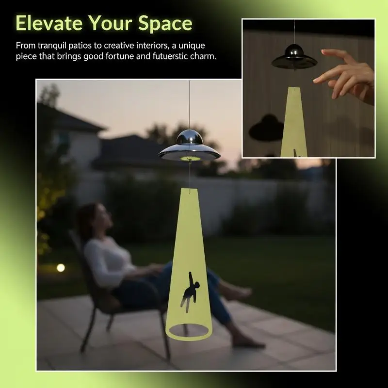 Carillon éolien OVNI Alien Abduction à faible entretien, effet d'ombre lumineuse, décoration suspendue pour la maison, la cour, le patio et le jardin