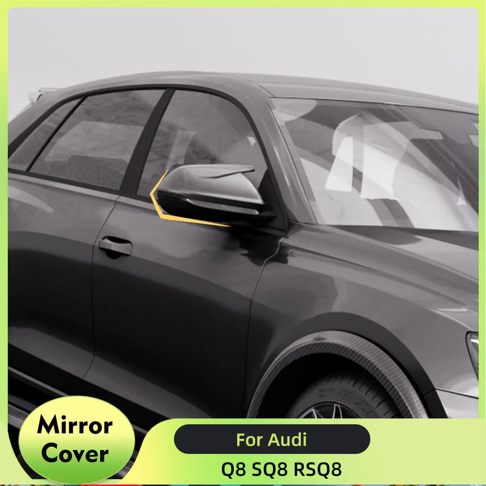 Racing Rearview Mirror Covers For Audi Q8 SQ8 RSQ8 Utility 4-Door 2020-2023 Dry Carbon Add ON Side Mirror Shell No Lane Assist