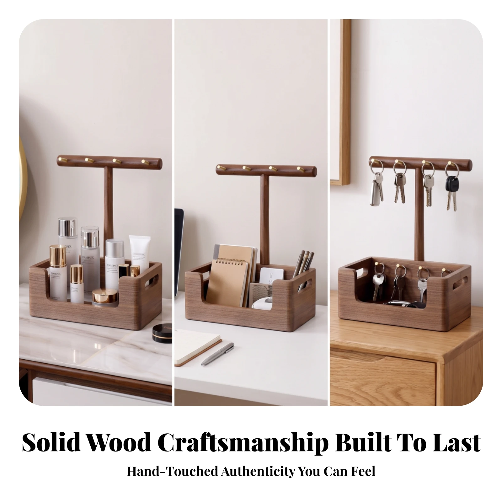 Tabletop Organizer with Hanging Rack Compact Accessory Holder with Peg Hooks Necklace Holder with Hooks Lightweight for Vanity