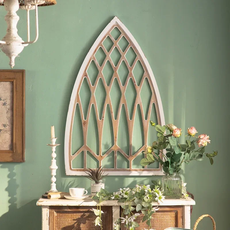 Grille false window hollow out old wall decoration living room white wall decoration