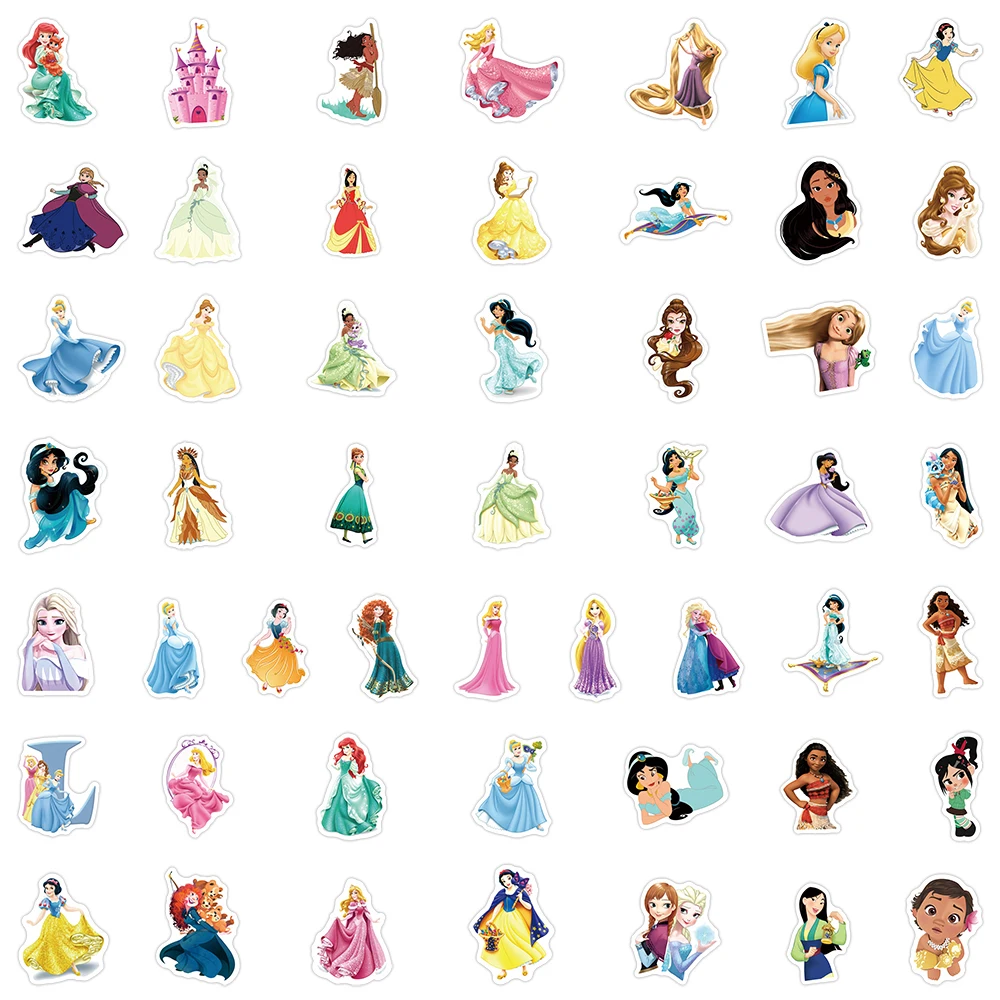 10/30/50Pcs Disney Princess Stickers Frozen Story Ariel Belle Rapunzel Elsa Cartoon Stickers Decals DIY Phone Case Laptop Diary