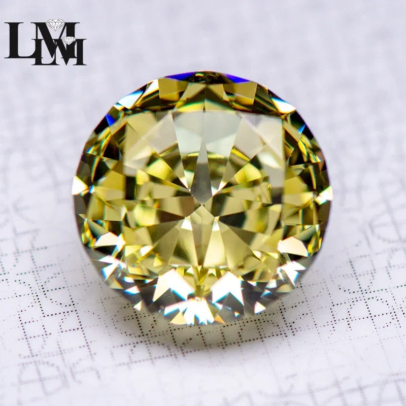 

High Carbon Diamond Cubic Zirconia 5A Grade Olive Yellow Color Round Shape 4k Crushed Ice Cut Lab Synthetic Cz Gemstone Jewelry