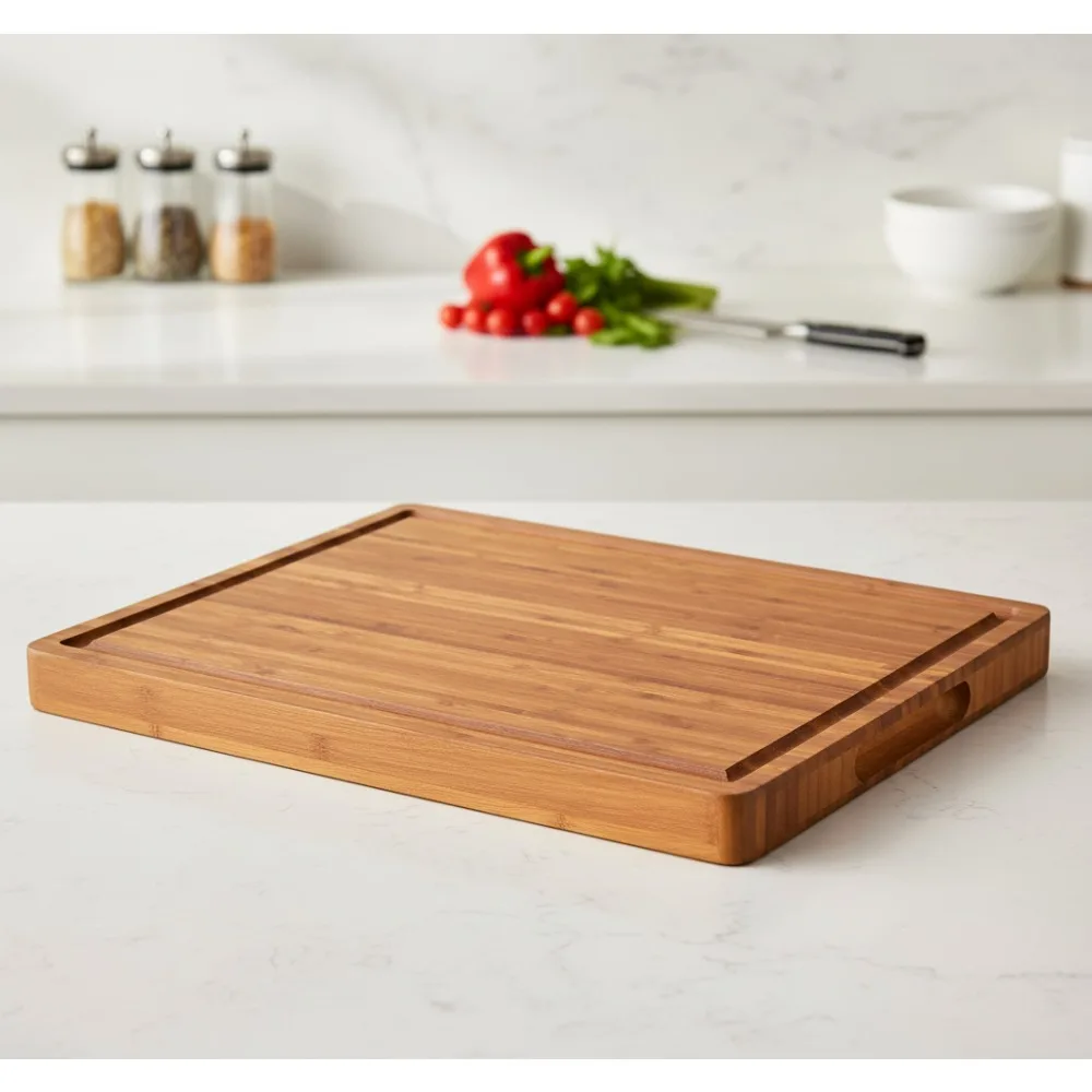 

Очень большая бамбуковая разделочная доска толщиной 20x15 дюймов, деревянный мясной блок с канавками для сока, ручки, кухонный подарок