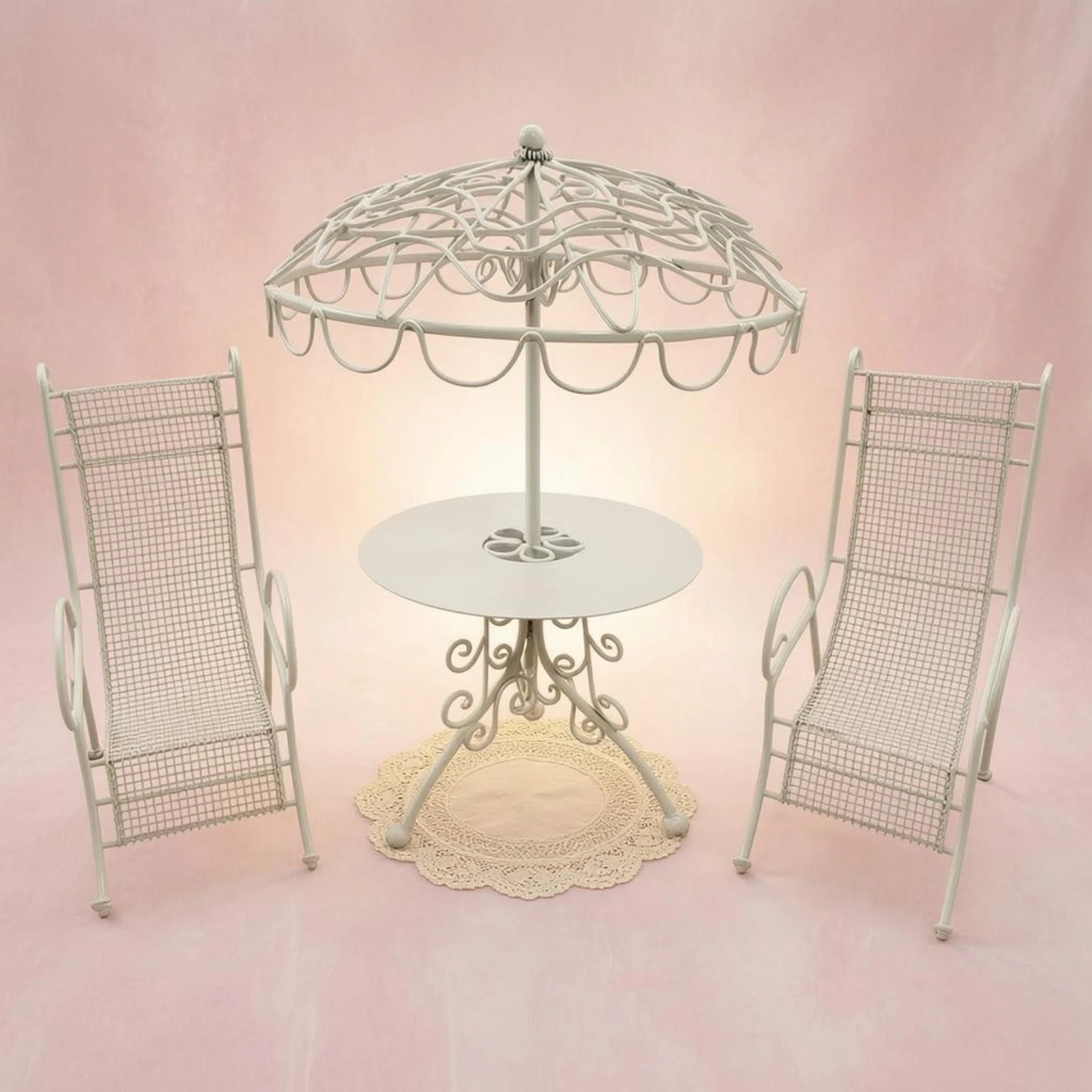 

Dollhouse Patio Furniture Canopy Top Top Miniature Metal Patio Set 1:12 Dollhouse Table Chair Set Mesh Seats Fairy Garden