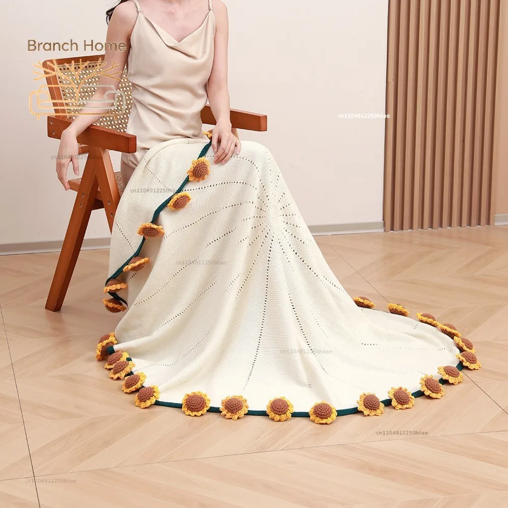 Handmade Crochet Sunflower Blanket Gift for Teacher Home Decor Simulation Flower Bouquet designer vintage picnic nap blanket