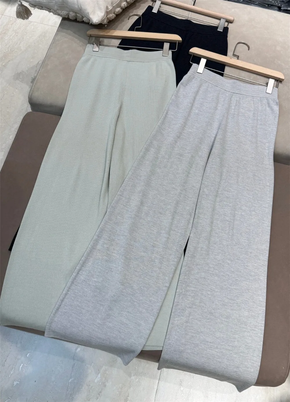 

25 Spring Summer New Women's Wool Elastic Waist Straight Wide-leg Pants