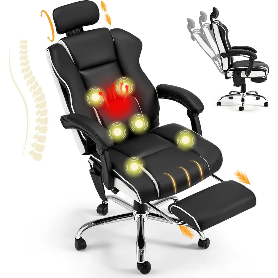 6Point Massage Office Chair with Heat Executive Office Chair with Reclining Backrest up to 135 Ergonomic Computer Chair with Ad