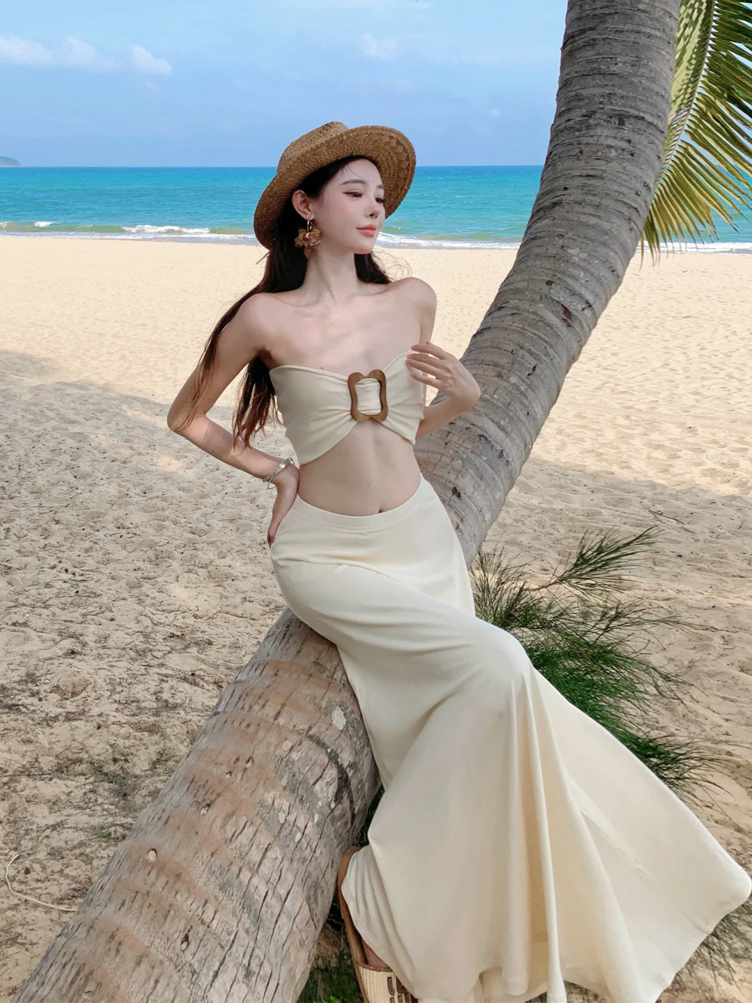 

Летний пляжный комплект для девушек: топ-бандо на одно плечо и юбка, сексуальный повседневный костюм из хлопка