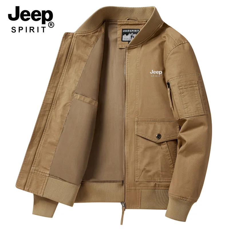 Leisure Multi-functional Work Jacket, featuring a 2026 men's high-neck Jeep-style design, is a high-quality pure cotton outdoor