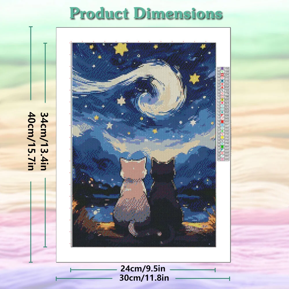 The Cat Under The Starry Sky Cross Stitch Kit 11ct Canvas Fabric Cloth Cotton Thread Embroidery Diy Handmade Gift