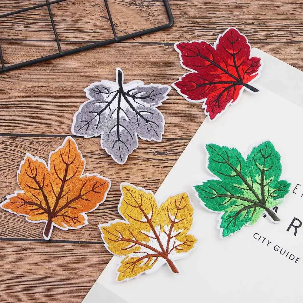 Water-Friendly Unique Pattern Soft Fashion DIY Colorful Cloth Stickers Embroidery Stickers Patch Stickers Maple Leaf Sticker