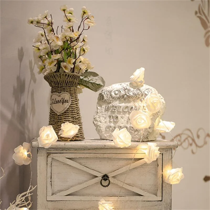Battery 3M Rose Flower String Light Decor for Indoor/Outdoor Room Home LED Light, Holiday Decoration