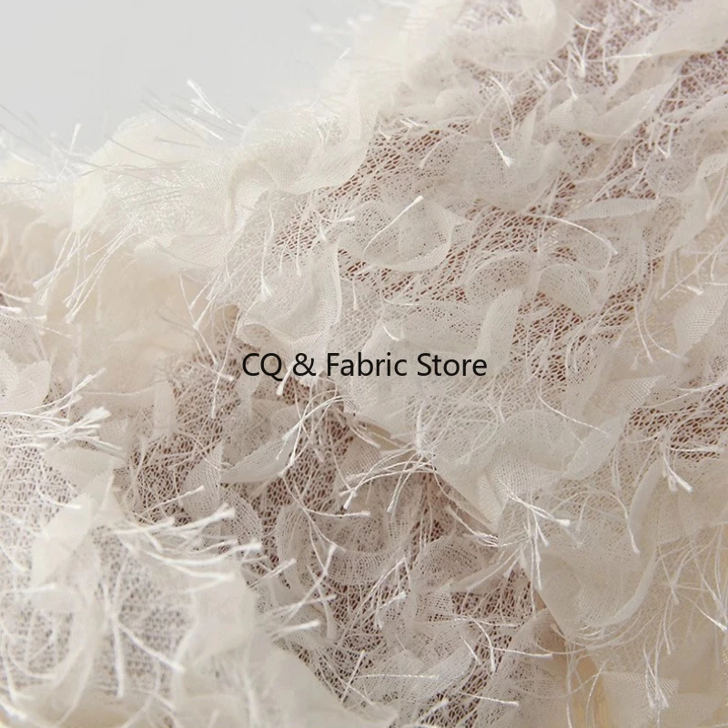 

Beige Three-dimensional Tassels Jacquard Fabric for Clothing and Formal Dress Handmade DIY Accessories Designer Fabric By Yard