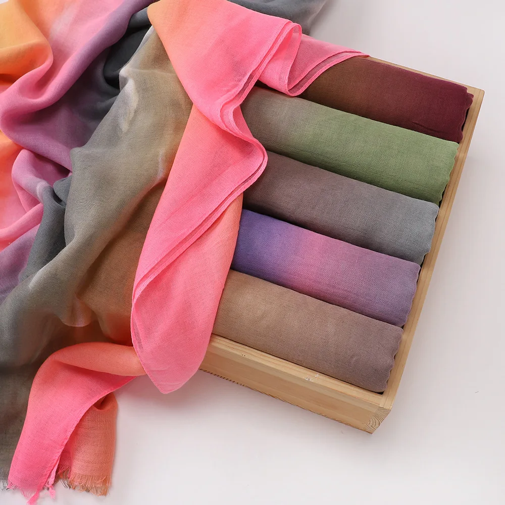 

New Ombré Splicing Cotton Hijab Scarf Casual Ladies Hand-painted Scarf Bag Head Scarf Turban Hijab for Women Foulard Femme