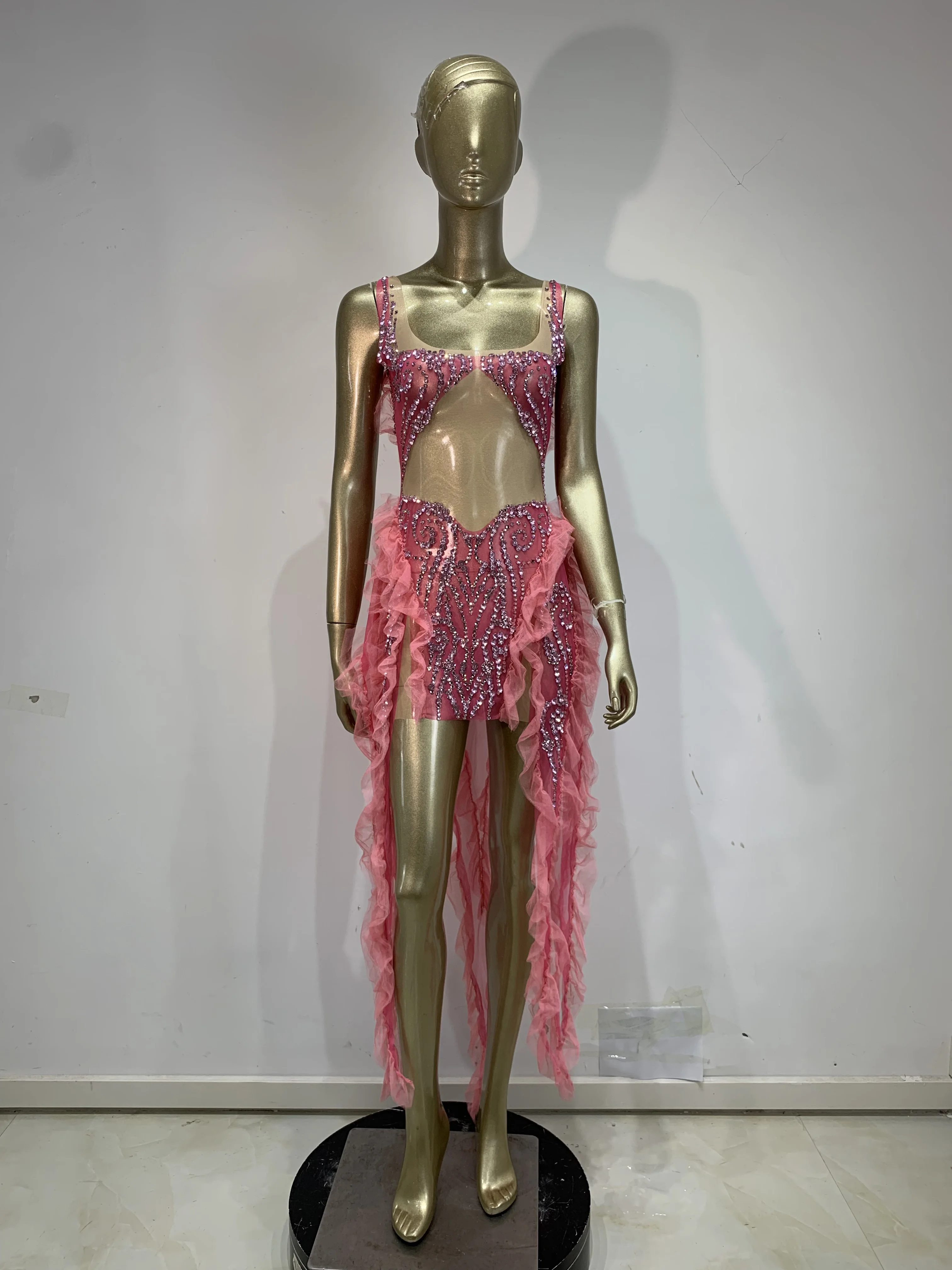 

Сексуальное мини-платье из сетки с блестящими стразами и бахромой для женщин: для ночного клуба, бара, вечеринки, дня рождения, танцовщиц, певиц, сценический костюм