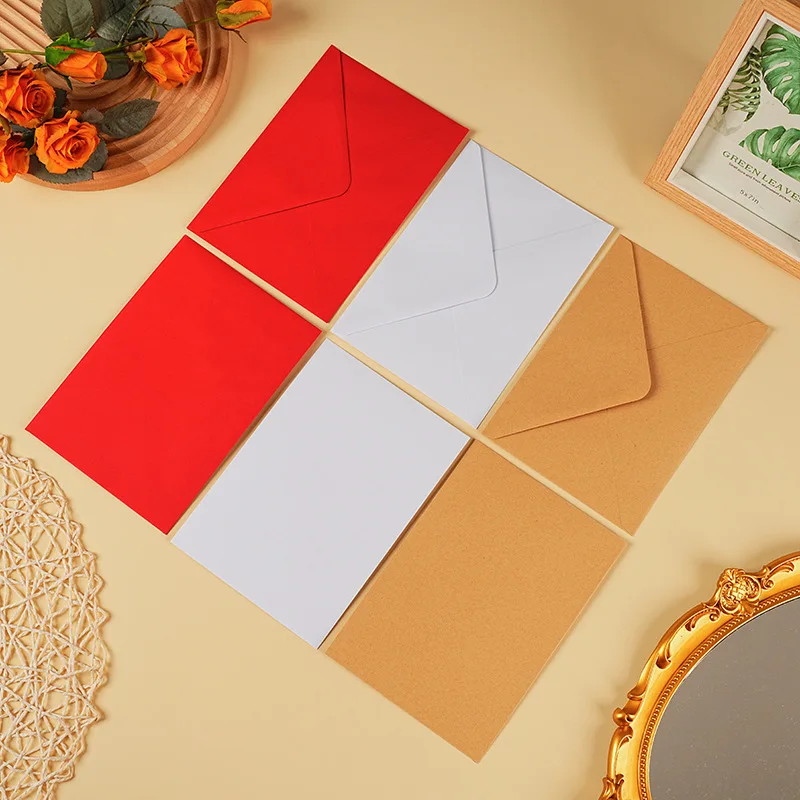 

Custom. in Stock Greeting Card Invitation Envelope Kraft Paper Red White Large Large Size Envelope-Border Selection Supply