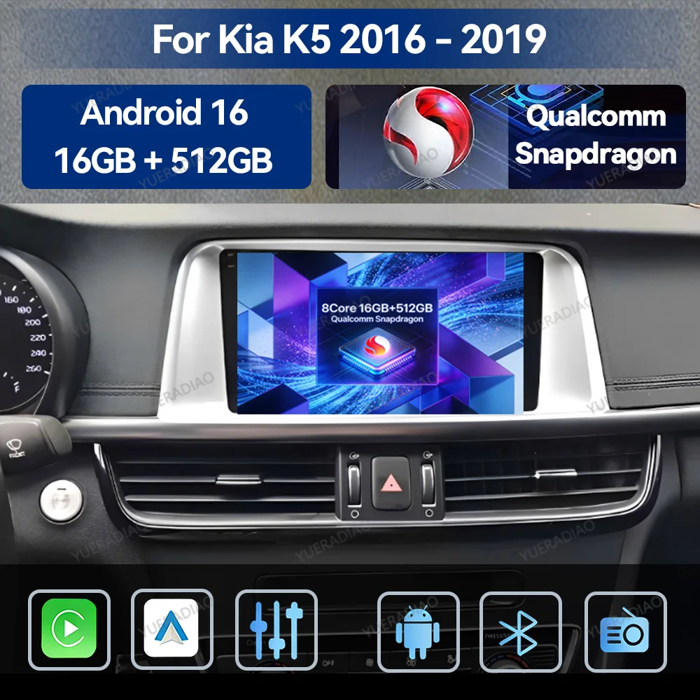 Android 16 Car Radio For Kia K5 Kia Optima 2016 - 2018 Multimedia Video Player BT Qualcomm Head Unit 4G WIFI GPS NAVI QLED 2DIN