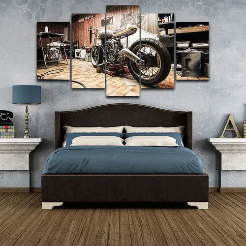 5 Pieces Canvas Art Retro Motorcycle Vintage Poster Painting Living Room Home Decor Wall Picture Print Bedroom Mural Framework - Image 2